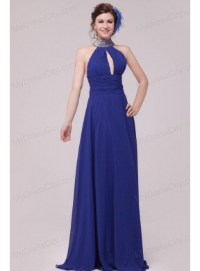 Empire Halter Top Neck Beaded Decorate Brush Train Prom Dress