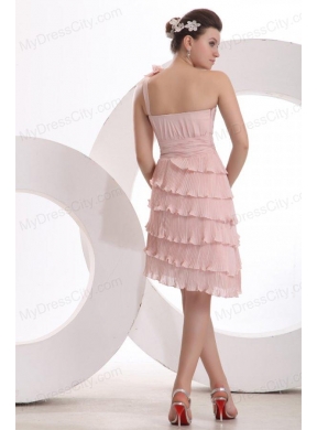 Empire One Shoulder Hand Made Flower Ruffled Layers Prom Dress