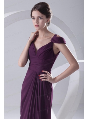 Empire Purple Ruching Straps Cap Sleeves Dresses for Prom