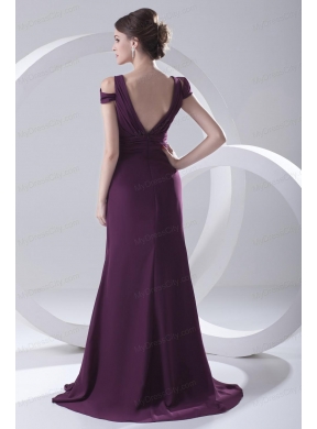 Empire Purple Ruching Straps Cap Sleeves Dresses for Prom