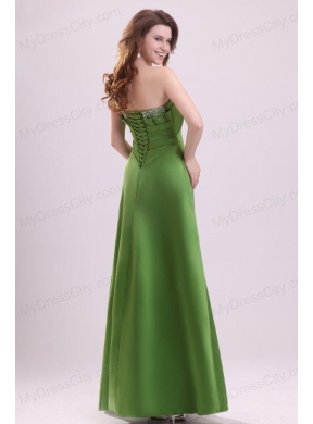 Green Column Strapless Satin Beading Prom Dress with Lace Up