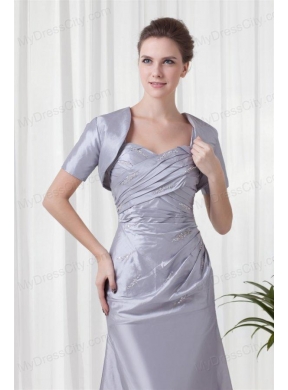 Grey Column Straps Taffeta Beading and Ruching Prom Dress