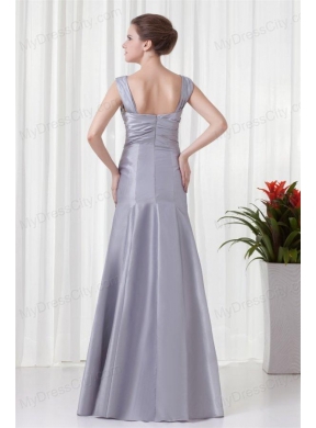 Grey Column Straps Taffeta Beading and Ruching Prom Dress