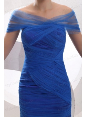 Knee-length Column Off The Shoulder Prom Dress in Blue