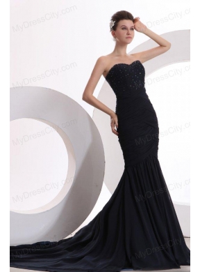 Mermaid Sweetheart Black Chiffon Beaded Decorate Prom Dress for Women