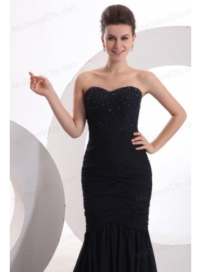 Mermaid Sweetheart Black Chiffon Beaded Decorate Prom Dress for Women