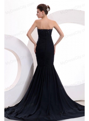 Mermaid Sweetheart Black Chiffon Beaded Decorate Prom Dress for Women