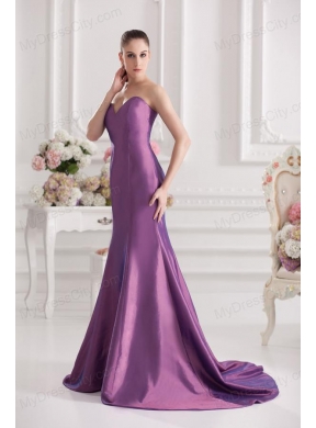 Mermaid Sweetheart Court Train Ruching Purple Prom Dress