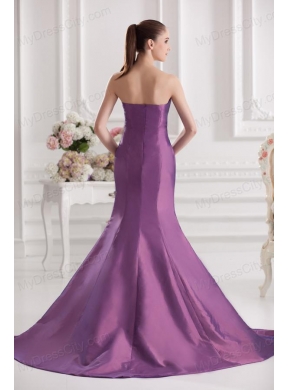 Mermaid Sweetheart Court Train Ruching Purple Prom Dress