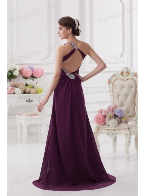 One Shoulder Empire Ruching and High Slit Backless Prom Dress