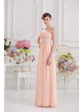 Peach Empire Strapless Prom Dress with Ruching and Beading