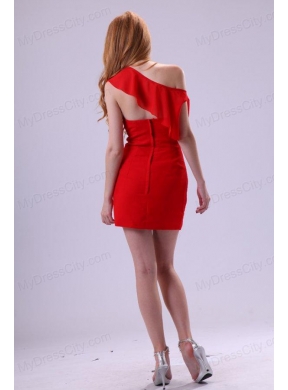 Red Column One Shoulder Sexy Prom Dress with Beading