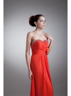 Red Empire Sweetheart Beading Chiffon 2014 Prom Dress