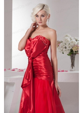 Red Sweetheart Column Floor-length Ruching Taffeta Prom Dress