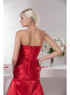 Red Sweetheart Column Floor-length Ruching Taffeta Prom Dress