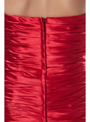 Red Sweetheart Column Floor-length Ruching Taffeta Prom Dress