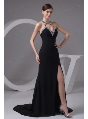 Sexy Empire Halter Beading Chiffon Prom Dress with Court Train