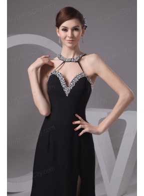 Sexy Empire Halter Beading Chiffon Prom Dress with Court Train