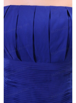 Sheath Royal Blue Strapless Ruching Organza Prom Dress