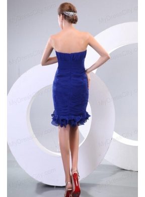 Sheath Royal Blue Strapless Ruching Organza Prom Dress