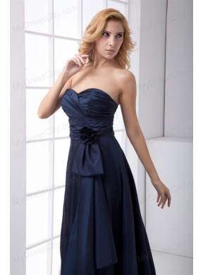 Simple Blue Column Sweetheart Floor-length Ruching Prom Dress