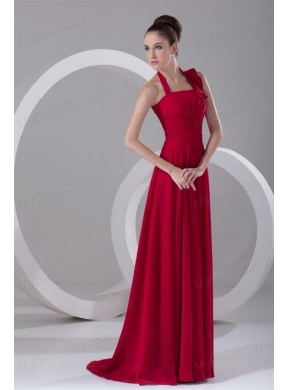 Simple Empire Halter Red Floor-length Ruching Chiffon Prom Dress