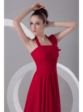 Simple Empire Halter Red Floor-length Ruching Chiffon Prom Dress