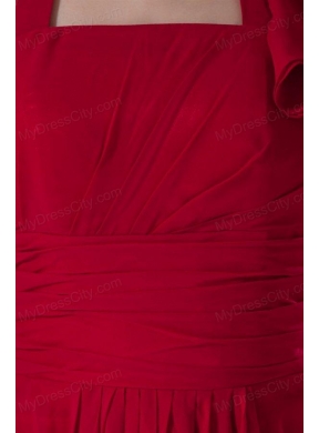 Simple Empire Halter Red Floor-length Ruching Chiffon Prom Dress