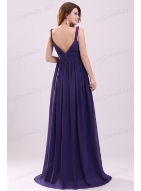 Simple Purple Empire V-neck Ruching Floor-length Chiffon Prom Dress