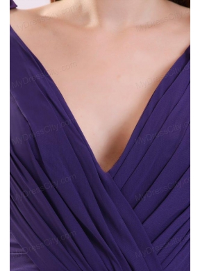 Simple Purple Empire V-neck Ruching Floor-length Chiffon Prom Dress