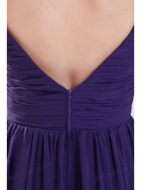 Simple Purple Empire V-neck Ruching Floor-length Chiffon Prom Dress