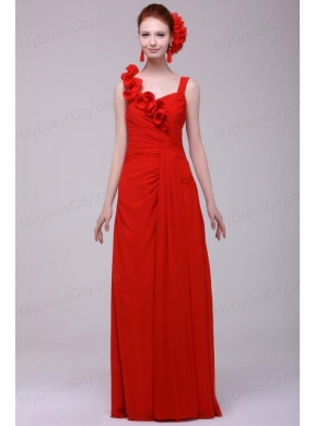 Simple Red Straps Empire Prom Dress with Flowers Chiffon