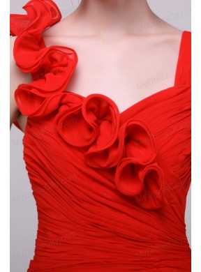 Simple Red Straps Empire Prom Dress with Flowers Chiffon