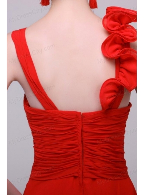 Simple Red Straps Empire Prom Dress with Flowers Chiffon