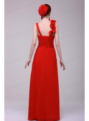 Simple Red Straps Empire Prom Dress with Flowers Chiffon