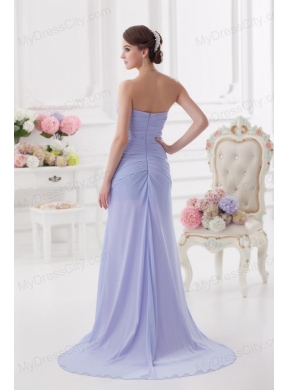 Sweetheart Brush Train Lavender Prom Dress with Ruching and Beading