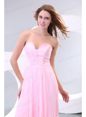 Sweetheart Empire Baby Pink High-low Pleats Prom Dress with Train