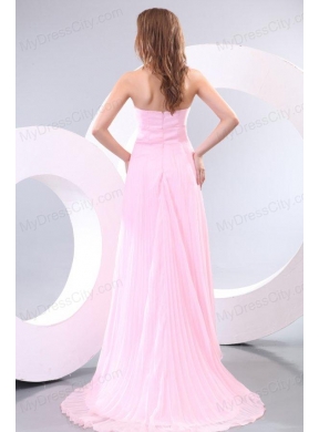 Sweetheart Empire Baby Pink High-low Pleats Prom Dress with Train