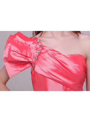 Watermelon Red One Shoulder Ruching Taffeta Prom Dress