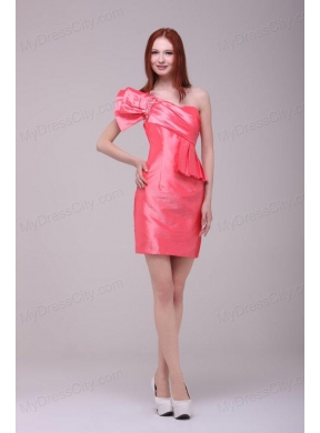 Watermelon Red One Shoulder Ruching Taffeta Prom Dress