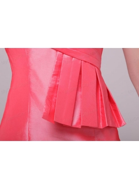 Watermelon Red One Shoulder Ruching Taffeta Prom Dress