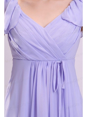 2013 Empire Cap Sleeves Lavender Ruching Prom Dress