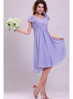 2013 Empire Cap Sleeves Lavender Ruching Prom Dress