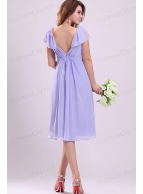 2013 Empire Cap Sleeves Lavender Ruching Prom Dress