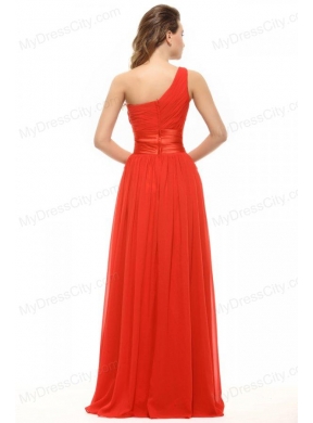 2014 Empire One Shoulder Chiffon Beading and Ruching Red Prom Dress