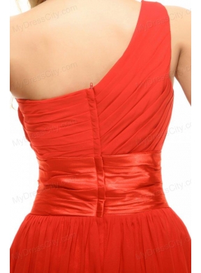 2014 Empire One Shoulder Chiffon Beading and Ruching Red Prom Dress