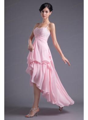 A-line Baby Pink Sweetheart Beading Chiffon High-low Prom Dress