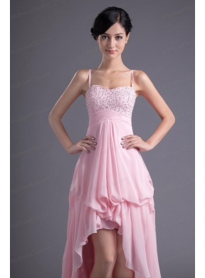 A-line Baby Pink Sweetheart Beading Chiffon High-low Prom Dress