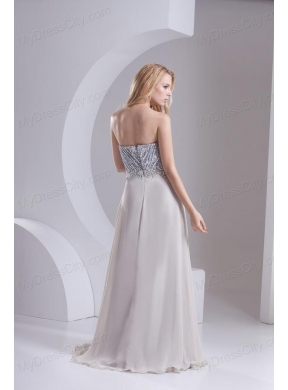 A-line Gray Sweetheart Sleeveless Sequins Prom Dress with Hand Made Flower