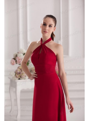 A-line Halter Top Floor-length Ruching Satin Prom Dress